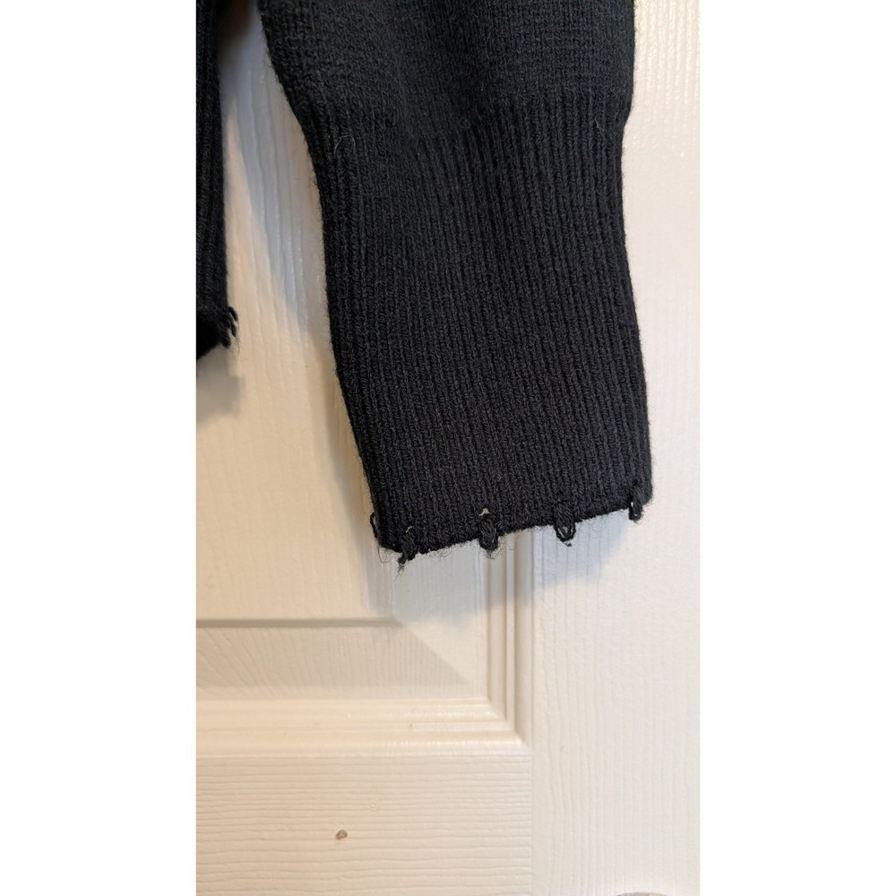 Commense Black Pearl Trim Distressed Ribbed Knit Cardigan Sweater Womens Large - Picture 4 of 5